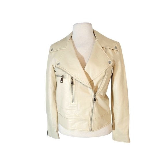 Elizabeth and James Cream Faux Leather Asymmetric Zip Moto Jacket - Picture 2 of 9